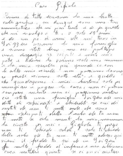Lettera di N., ragazza di 19 anni