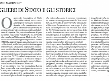 &quot;Il consigliere di Stato e gli storici&quot;, Corriere del Ticino, 17 settembre 2010