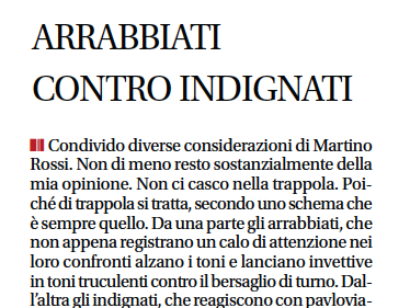 &quot;Gioco delle parti: arrabbiati contro indignati&quot;, Corriere del Ticino, 21 settembre 2010