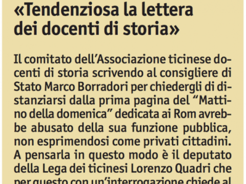 &quot;Quadri (Lega) sulla vicenda dei rom&quot;, Giornale del Popolo, 20 settembre 2010