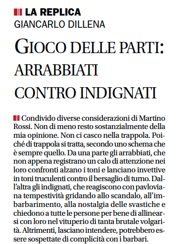 &quot;Gioco delle parti: arrabbiati contro indignati&quot;, Corriere del Ticino, 21 settembre 2010