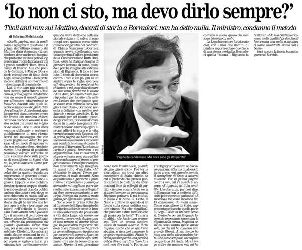 &quot;Io non ci sto, ma devo dirlo sempre?&quot;, La Regione Ticino, 17 setttembre 2010